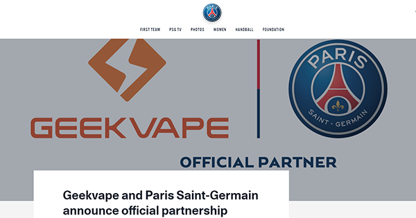 基克纳(GEEKVAPE)成为巴黎圣日尔曼俱乐部全球官方合作伙伴 基克纳(GEEKVAPE)成为巴黎圣日尔曼俱乐部全球官方合作伙伴